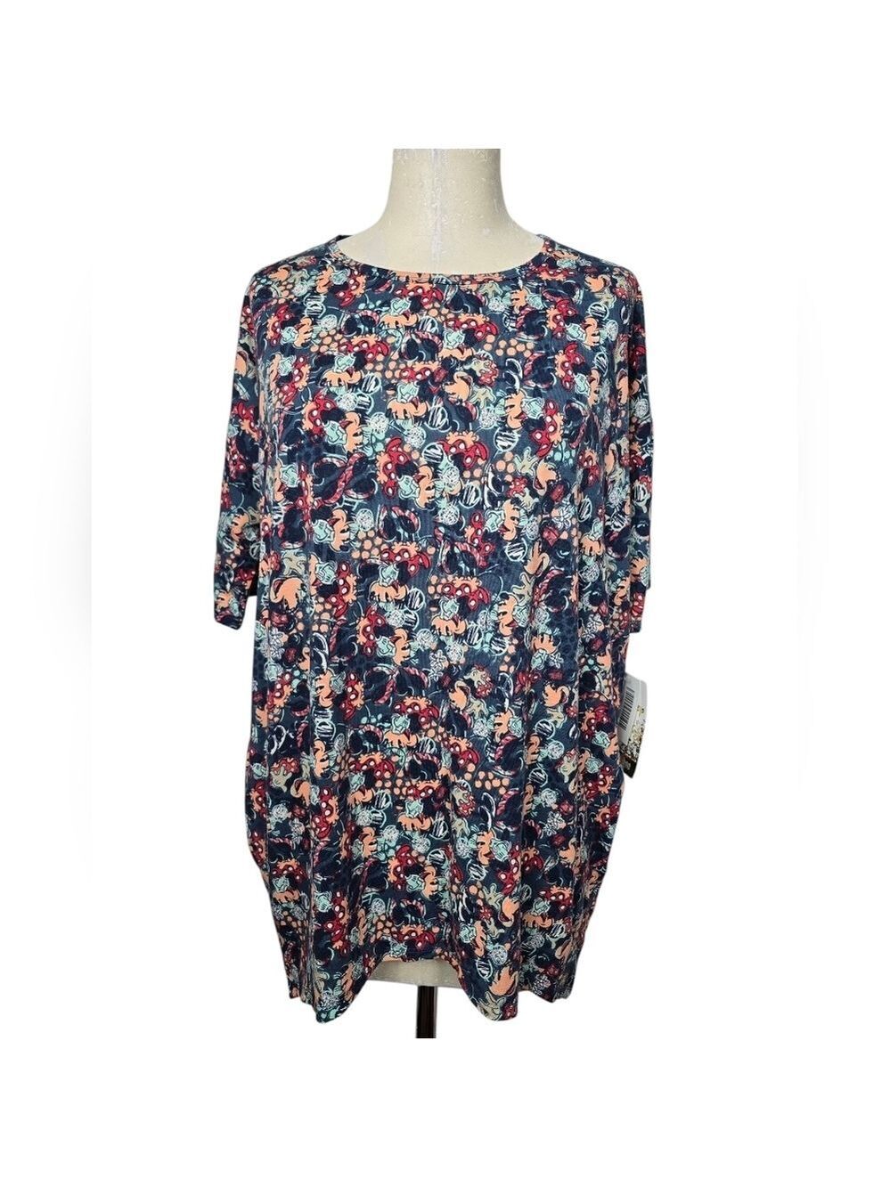 NWT Lularoe Disney Minnie Mouse Print Short Sleeve Blue Red Irma Shirt XS